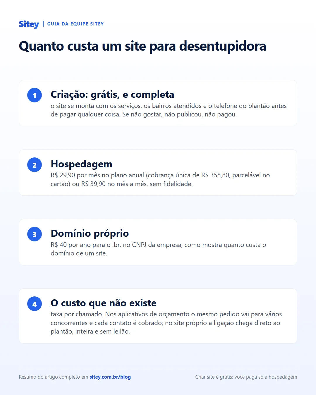 Infográfico: as parcelas do custo de um site para desentupidora