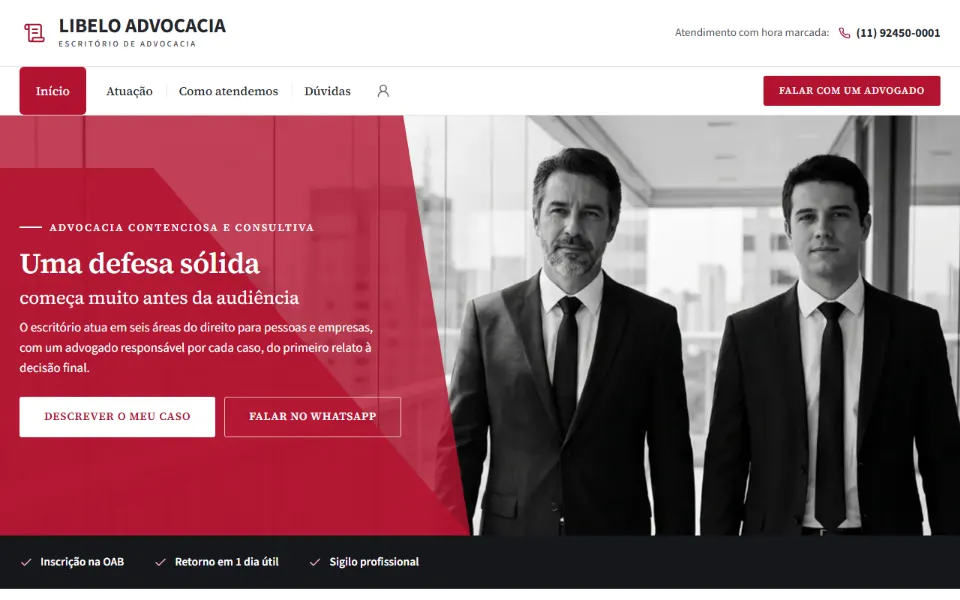 Site de escritório de advocacia feito na Sitey