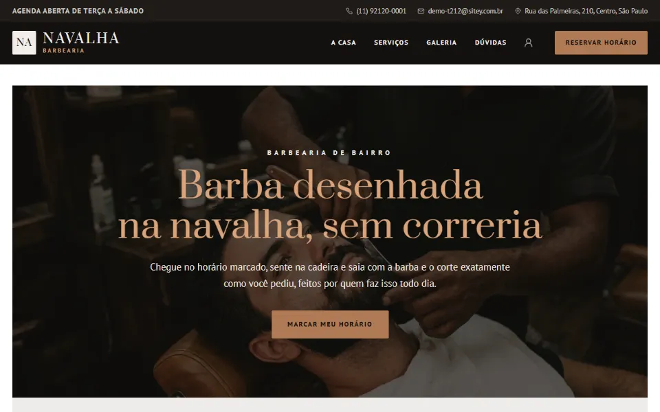 Site de barbearia e estética feito na Sitey