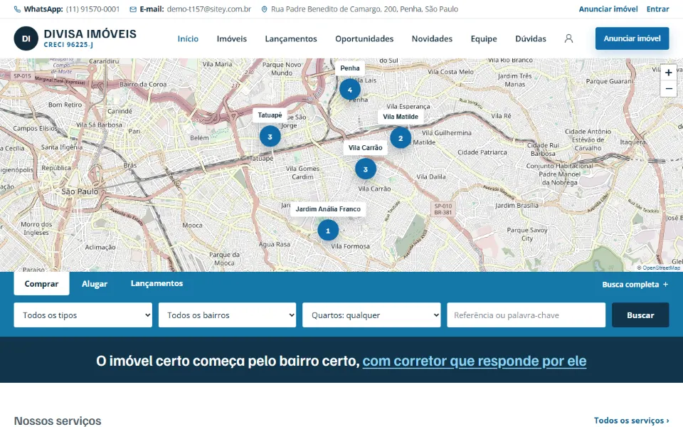 Site de imobiliária feito na Sitey