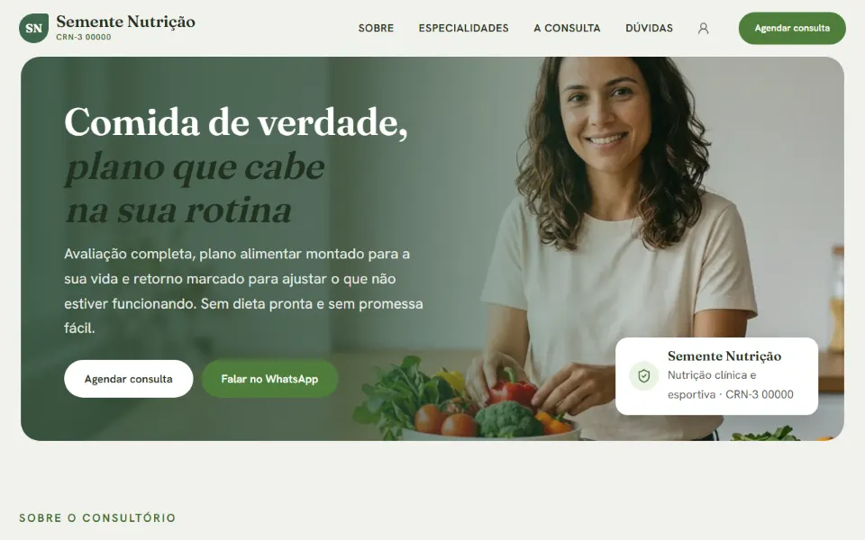 Site de nutricionista feito na Sitey