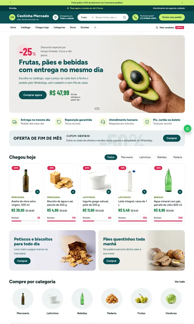 Prévia do modelo Cestinha para Loja Virtual