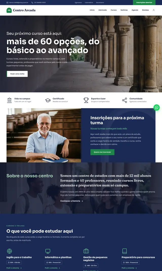 Prévia do modelo Arcada para Educação e Cursos