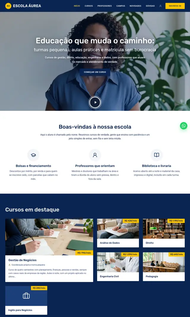 Prévia do modelo Áurea V para Educação e Cursos
