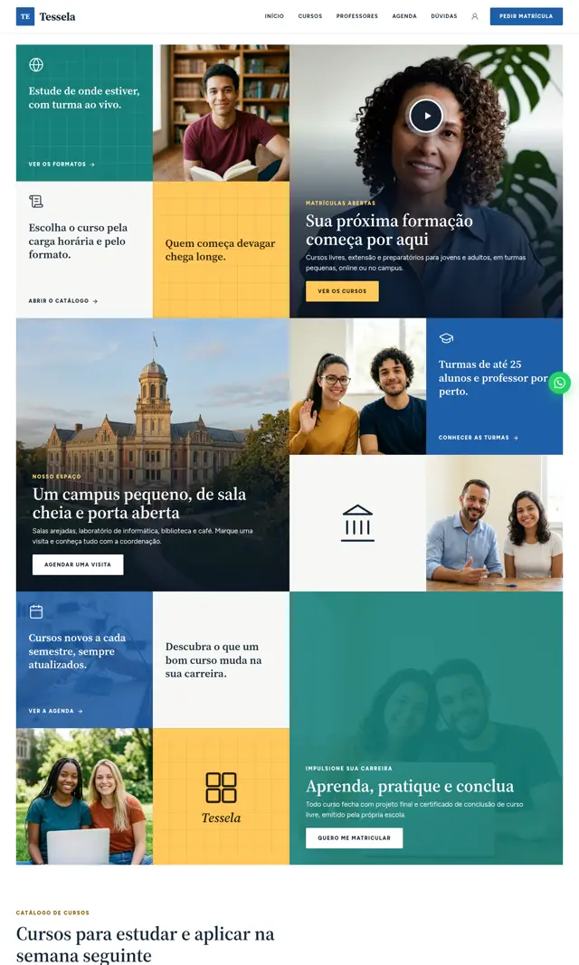 Prévia do modelo Tessela V para Educação e Cursos