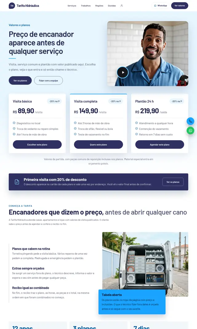 Prévia do modelo Tarifa V para Encanador