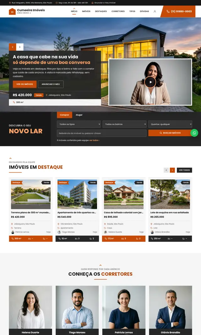 Prévia do modelo Cumeeira V para Imobiliárias e Corretores