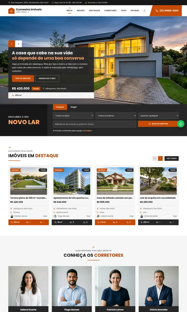 Prévia do modelo Cumeeira para Imobiliárias e Corretores