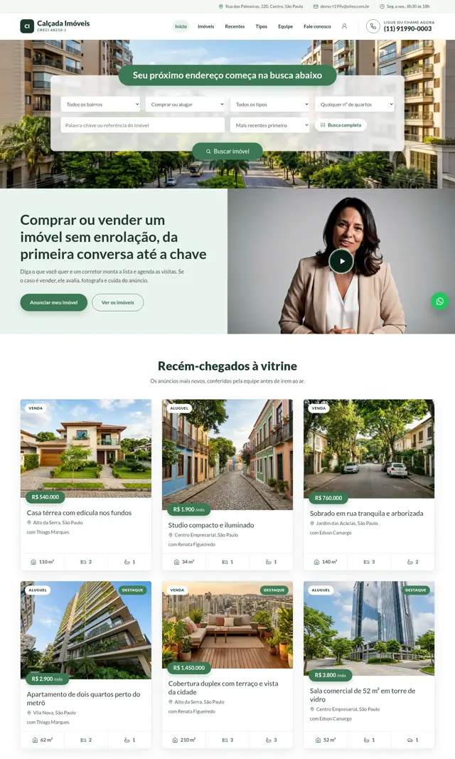 Prévia do modelo Calçada V para Imobiliárias e Corretores