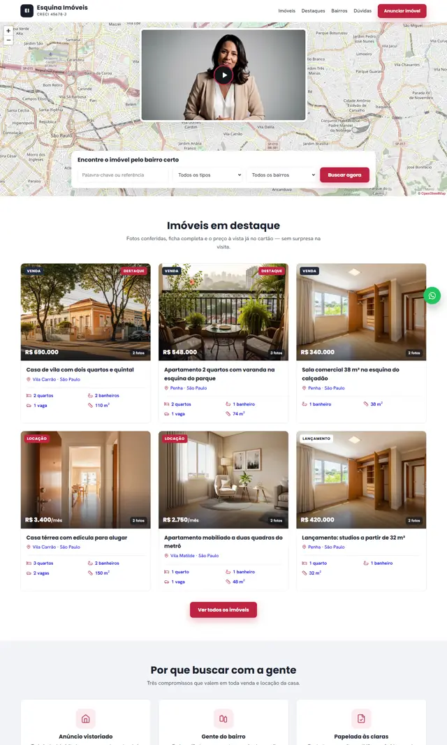 Prévia do modelo Esquina V para Imobiliárias e Corretores