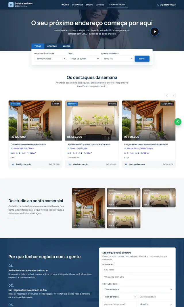 Prévia do modelo Soleira V para Imobiliárias e Corretores