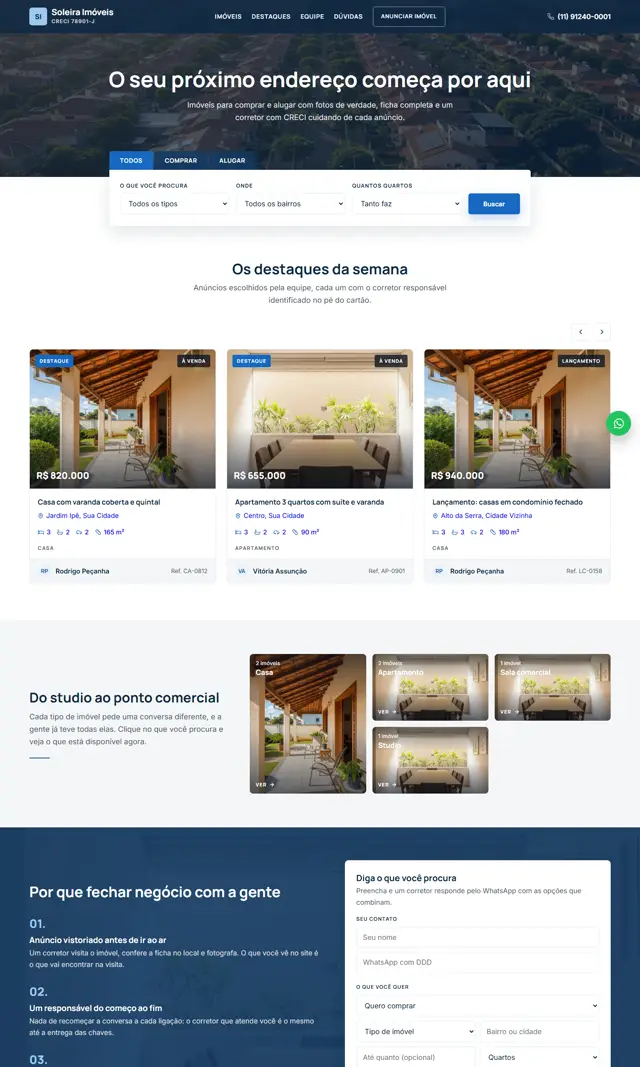 Prévia do modelo Soleira para Imobiliárias e Corretores