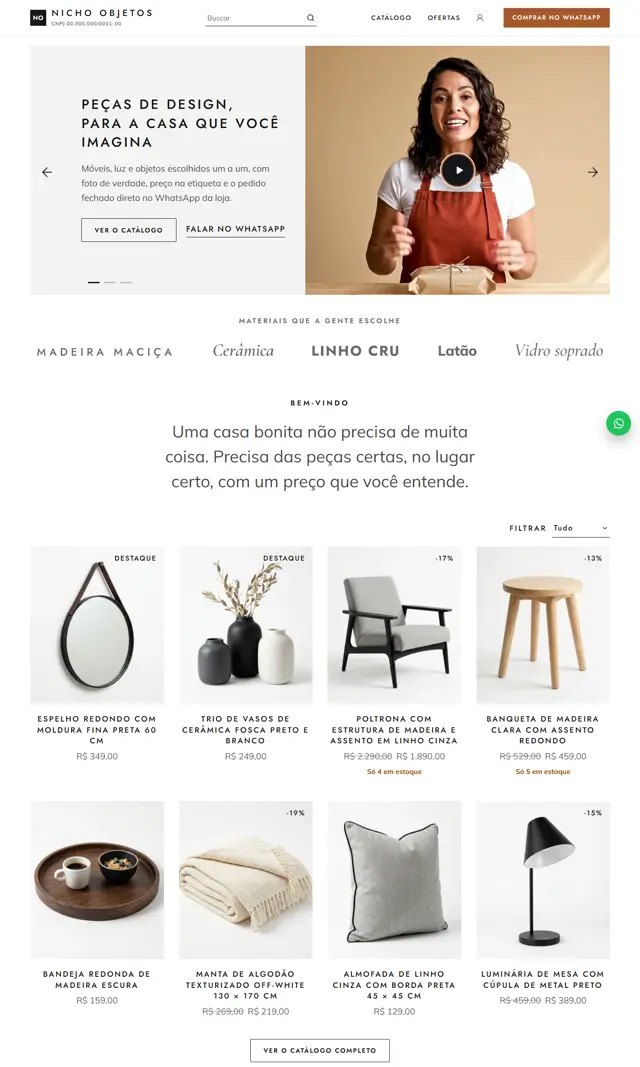 Prévia do modelo Nicho V para Loja Virtual