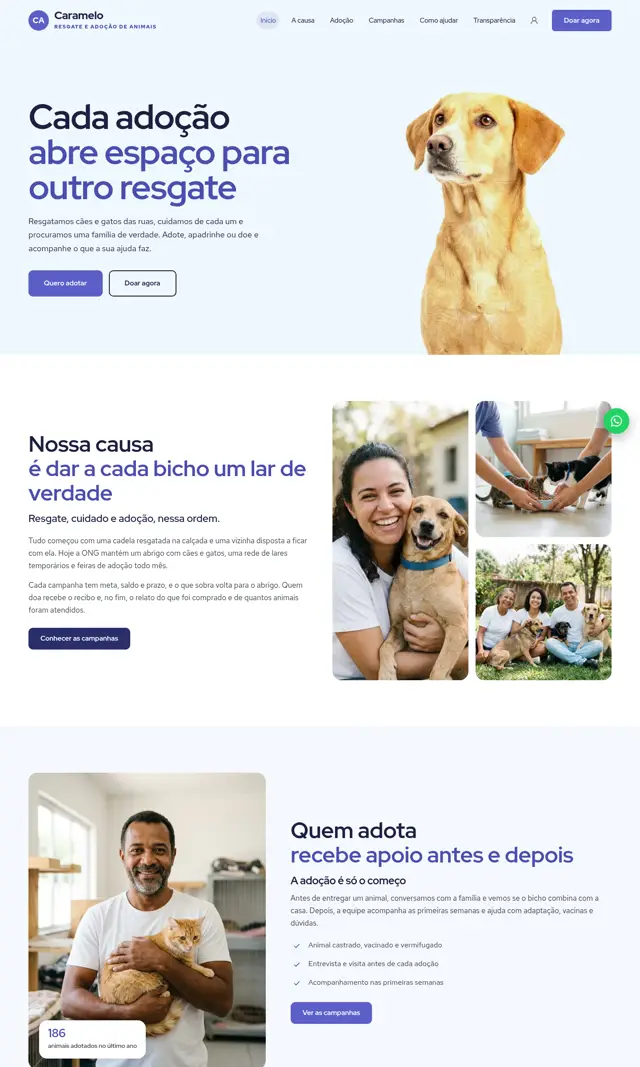 Prévia do modelo Caramelo para ONGs e Instituições
