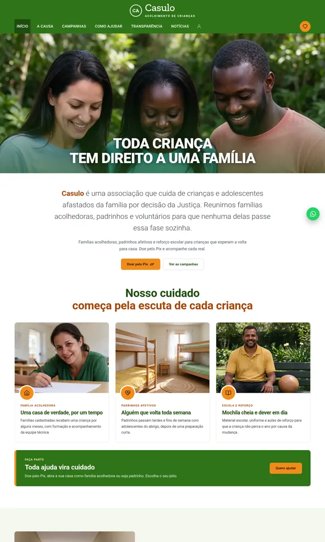 Prévia do modelo Casulo para ONGs e Instituições