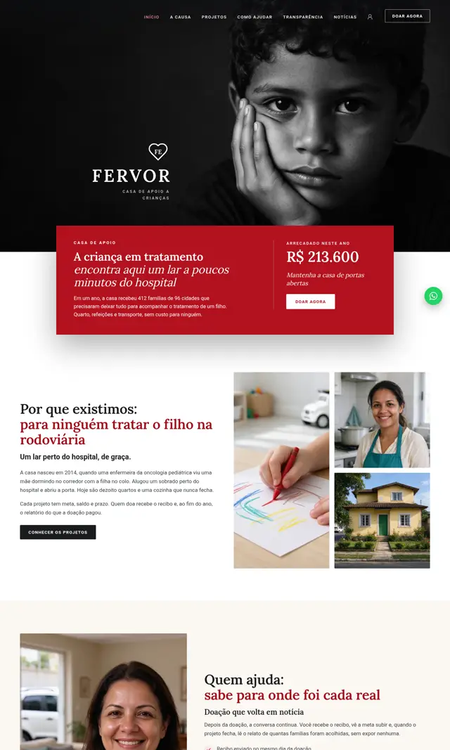Prévia do modelo Fervor para ONGs e Instituições