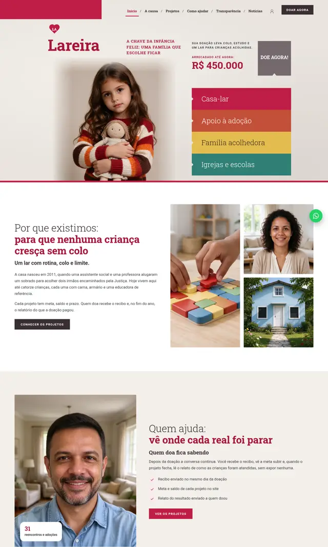 Prévia do modelo Lareira para ONGs e Instituições