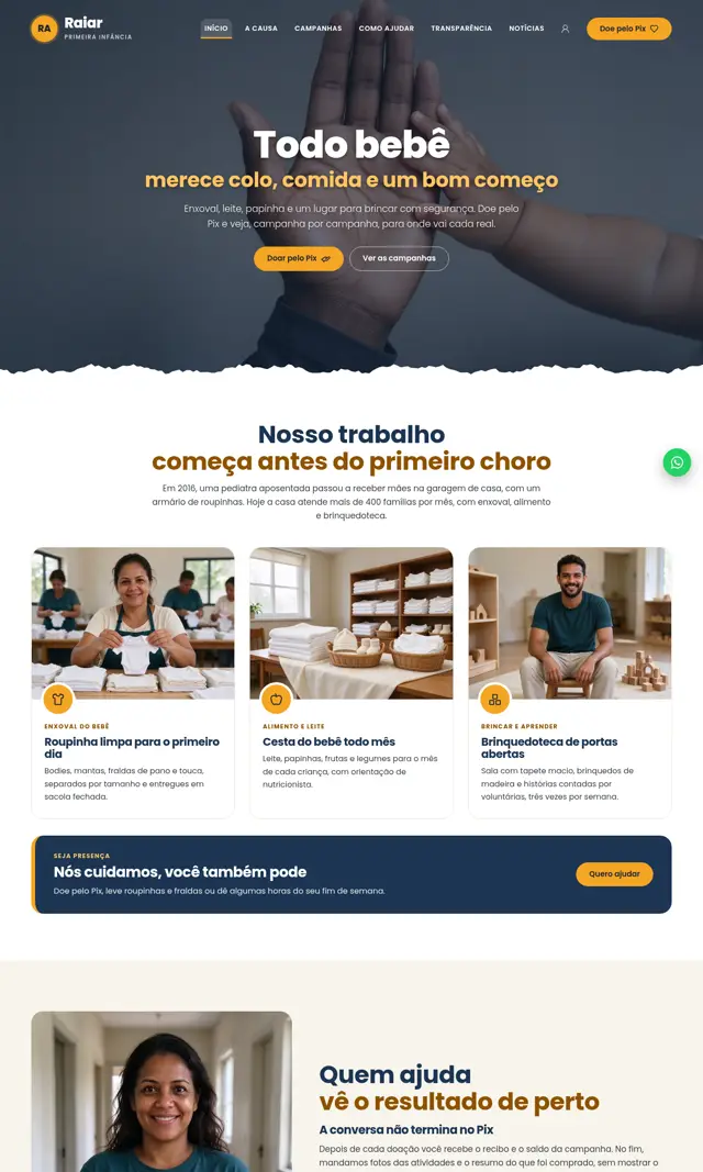 Prévia do modelo Raiar para ONGs e Instituições