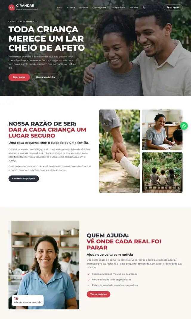 Prévia do modelo Cirandar para ONGs e Instituições