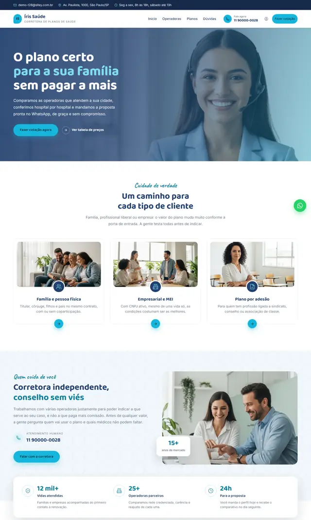 Prévia do modelo Íris para Corretora Saúde