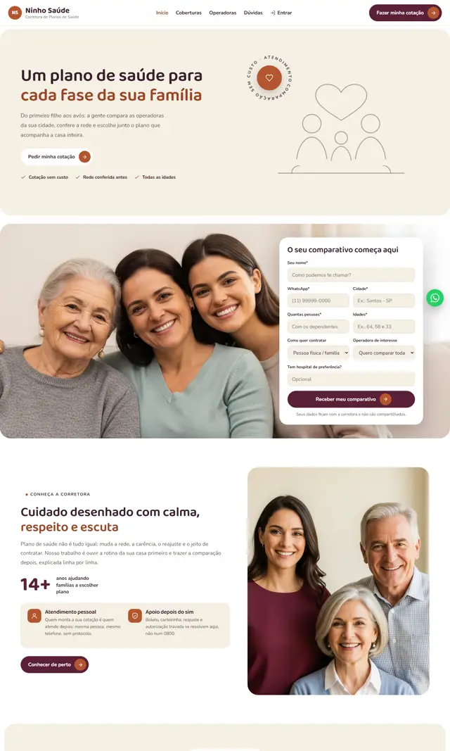 Prévia do modelo Ninho para Corretora Saúde