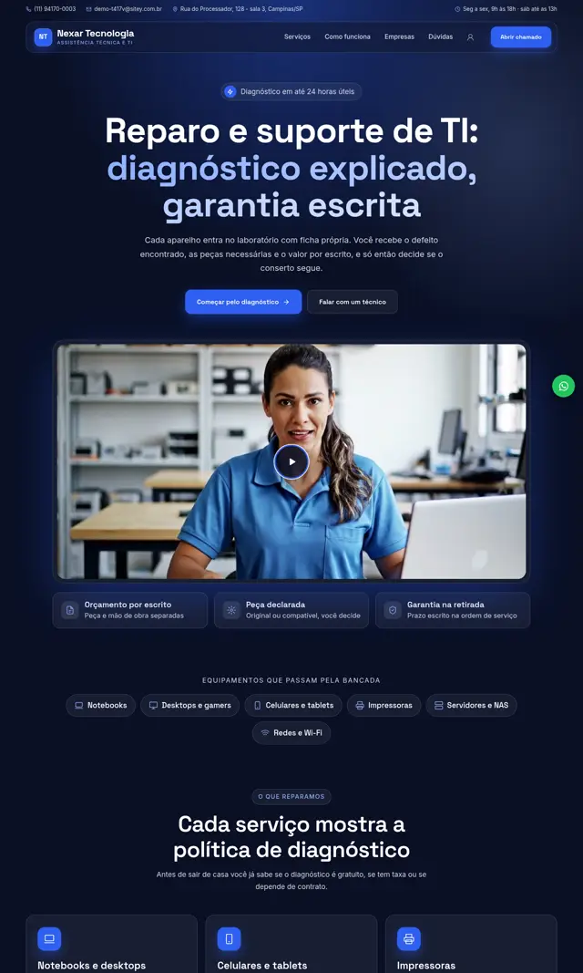 Prévia do modelo Nexar V para Tecnologia e Assistência Técnica